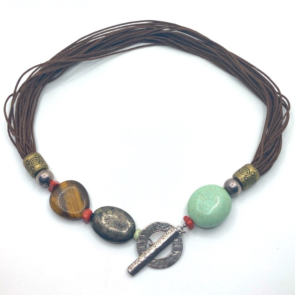 SILPADA Sterling Silver Toggle Multi Strand Tigers Eye Howlite Necklace 16”